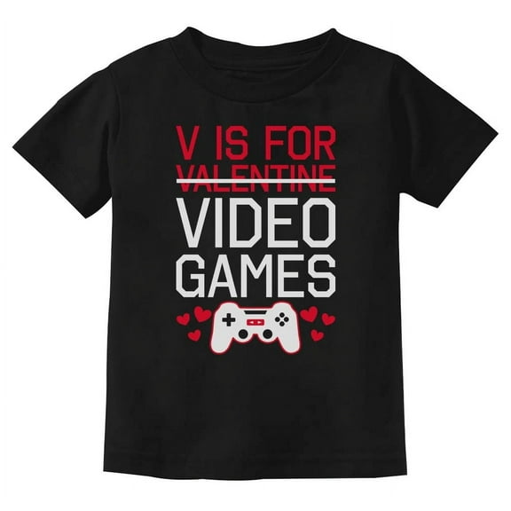 Tstars Unisex Kids Valentine's Day T-Shirt – Funny "V Is for Video Games" Gamer Gift for Teens