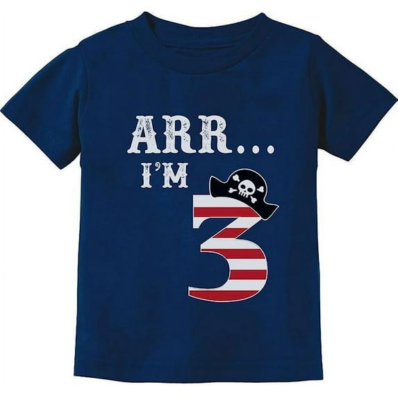 Tstars Unisex Pirate-Themed 3rd Birthday T-Shirt - Fun and Unique Birthday Gift for 3-Year-Old Boys and Girls - Comfortable and Durable Toddler Infant Kids' Tee - Celebrate Growing Up in Style