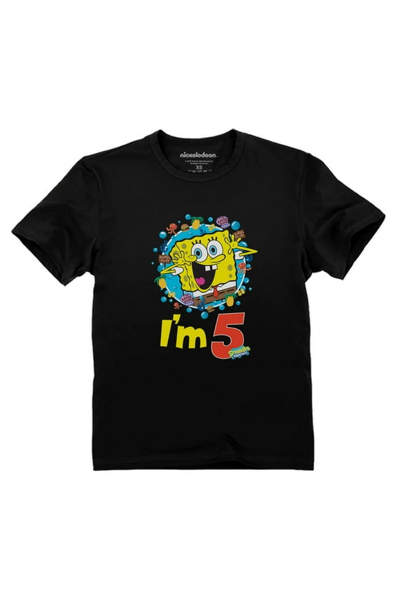 Unisex SpongeBob Birthday T-shirt: Perfect 5th Birthday Gift - Official Nickelodeon Licensed Outfit for Kids, Birthday Party Essential