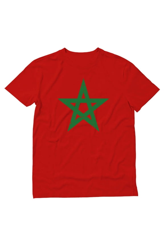 Vintage-Style Morocco Flag T-Shirt - Retro Moroccan Tee - Ideal Gift for Patriotism - Trendy National Pride Apparel - Unique Moroccan Flag Graphic Shirt - Medium Red