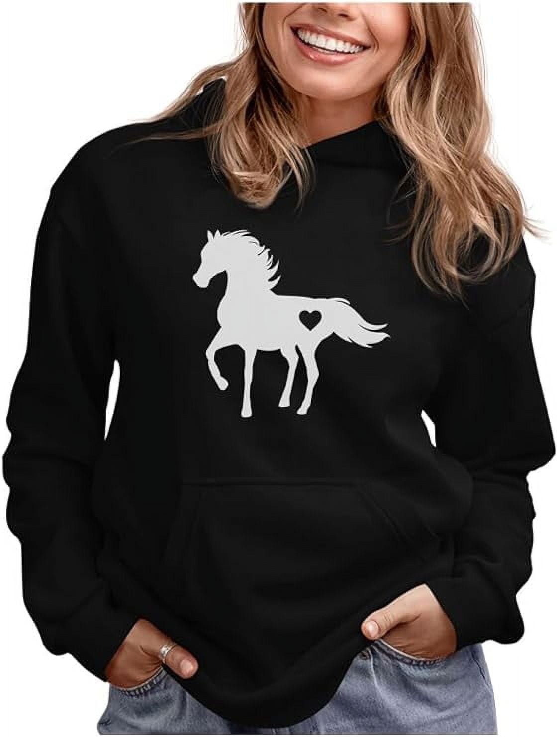 Tstars Women's Horse Lover Hoodie - Ideal Gift for Equestrians - Perfect Winter Birthday Gift for Women who Love Horses - Love Horses Graphic Print - Warm & Cozy Long-Sleeve Top