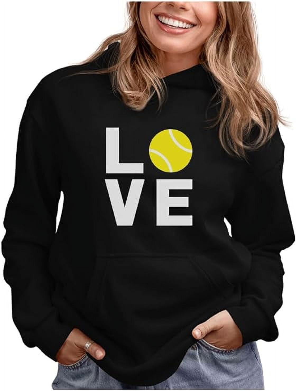 Women's Tennis Love Sweatshirt - Sporty Graphic Hoodie for Tennis Fans - Perfect Birthday Gift Idea for Tennis Players - Casual Women's Hoodie for Tennis Enthusiasts