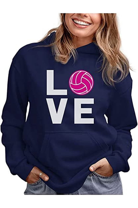 Womens Volleyball Hoodie - Love Volleyball Sweatshirt - Gift for Volleyball Lovers - Indoor & Beach Game Fan Apparel - Sport Enthusiast Birthday or Christmas Present
