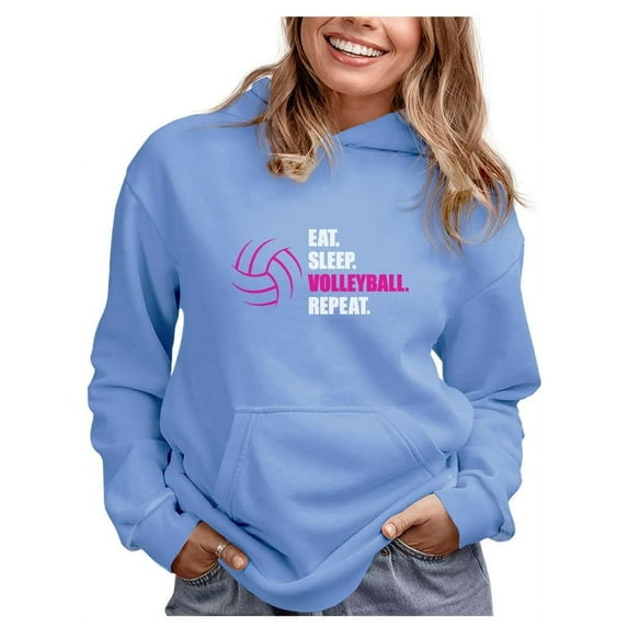 Tstars Women's Volleyball Hoodie: Sporty & Cozy, Perfect for Volleyball Lovers, Players, & Fans - Eat Sleep Volleyball Repeat - Graphic Hoodie for Women - Volleyball Gift Idea