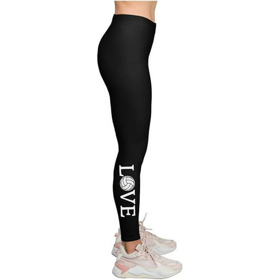 Tstars Women's Volleyball Leggings - Love Volleyball Print - Sporty Gift for Players - S, Black
