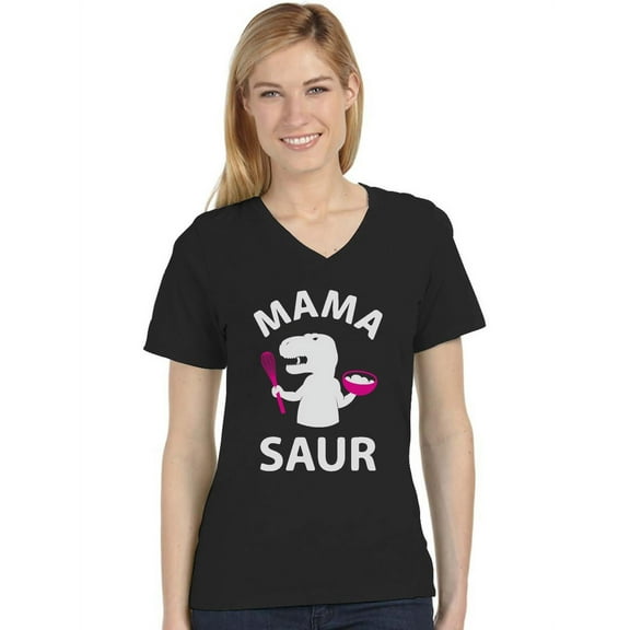 Tstars Womens Best Gift for Mother's Day Shirts Tshirt Mama Saur Shirt T Rex Cool Cute Gift for Mom Shirt for Mom Funny Humor Mothers Day Gift V Neck Women T Shirt