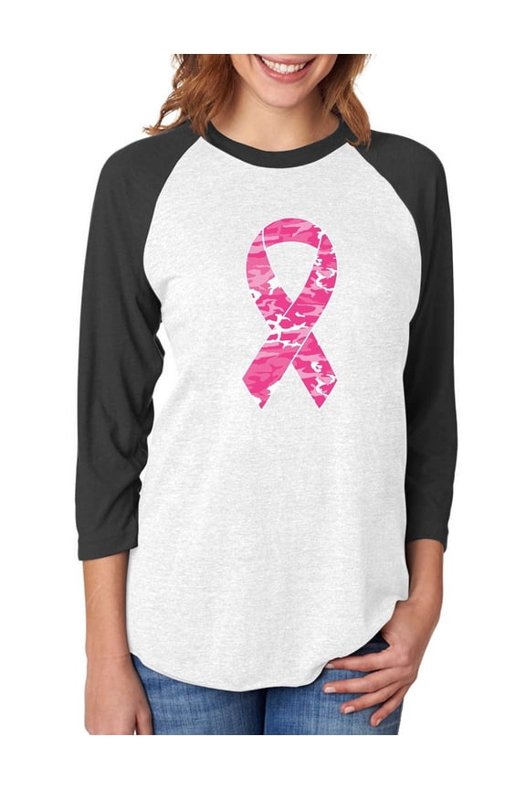 Womens Breast Cancer Awareness Shirts Camo Pink Ribbon Cancer Support Ribbon 3-4 Women Sleeve Baseball Jersey Shirt