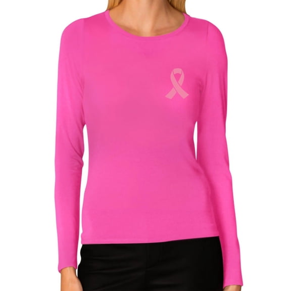 Tstars Womens Breast Cancer Awareness Shirts Hope Pocket Size Pink Ribbon Cancer Support Ribbon Apparel Women Long Sleeve T Shirt