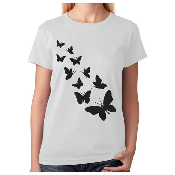Tstars Womens Butterfly Graphic Shirt: Cute & Casual Summer Tee - Soft & Comfy Cotton T-Shirt with Colorful Butterfly Print Large White