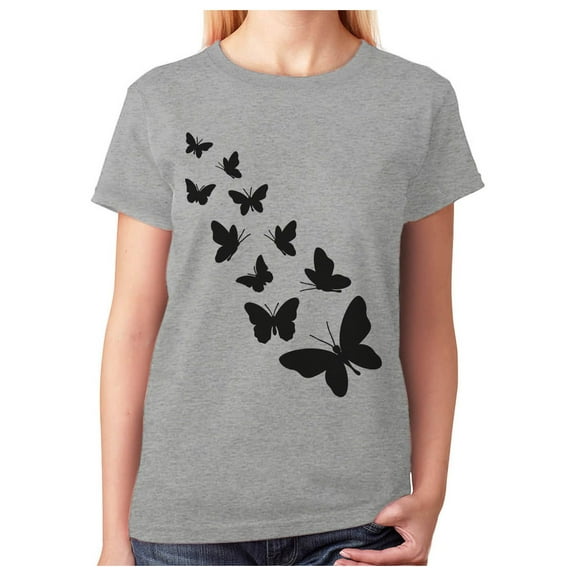 Tstars Womens Butterfly Graphic Shirt: Cute & Casual Summer Tee - Soft & Comfy Cotton T-Shirt with Colorful Butterfly Print Medium Gray
