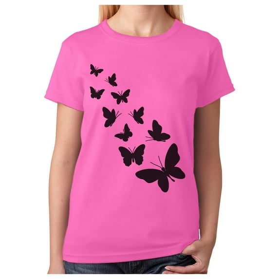 Tstars Womens Butterfly Graphic Shirt: Cute & Casual Summer Tee - Soft & Comfy Cotton T-Shirt with Colorful Butterfly Print Small Pink