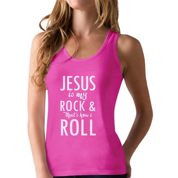 Tstars Womens Christian Racerback Tank Top: "Jesus is my Rock" - Comfy & Stretchy Christian Clothing, Perfect Gift for Faithful Ladies or Jesus Followers