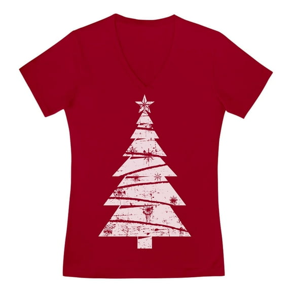 Tstars Women's Distressed Christmas Tree Xmas Party Holiday T-Shirt