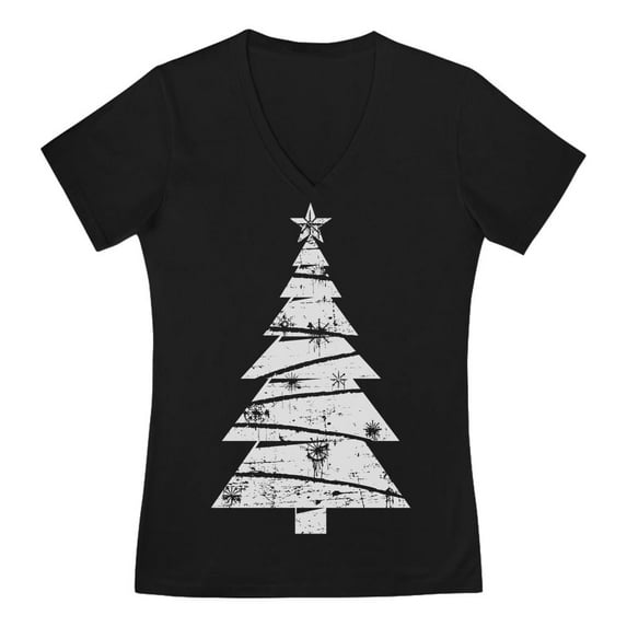 Tstars Women's Distressed Christmas Tree Xmas Party Holiday T-Shirt