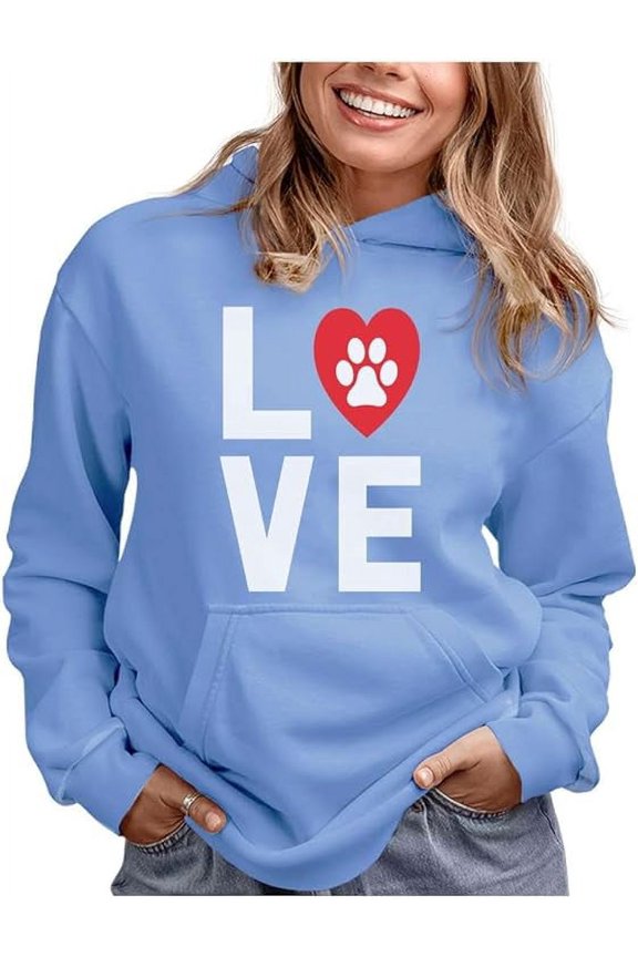 Womens Dog Lover Shirt Gift for Dog Owner Dog Paw Print Love Dogs My Best Friend Women Animal Lovers Shirt Pet Gifts for Her Women Hoodie