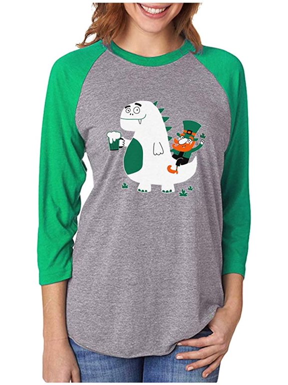 Womens Gift for St Patricks Day Leprechaun Dragon Beer St Patricks Day Shirts Gift for Her Irish Shirt Pride Proud Irish 3-4 Women Sleeve Baseball Jersey Shirt