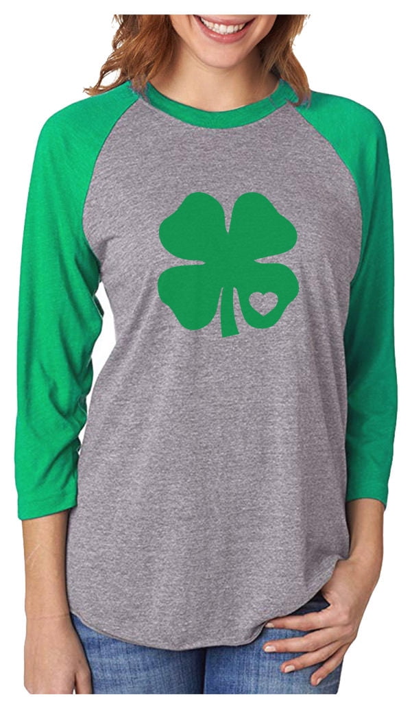 ALLTB Blessed Clover Women's T-Shirt – St. Patrick's Day Shamrock Plaid Tee, 3/4 Sleeve Raglan, Green - View #10