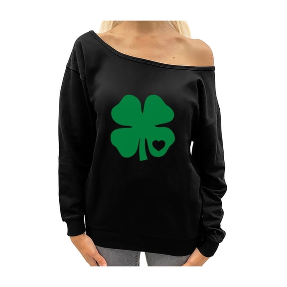 Tstars Womens Irish Shamrock Green Clover Heart St Patricks Day Gift St Patricks Day Shamrock Shirts Gift for Her Irish Shirt Pride Proud Irish Off Shoulder Sweatshirt