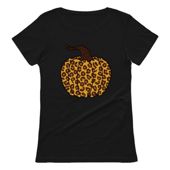 Tstars Womens Leopard Halloween Pumpkin Gifts for Her Graphic T Shirt Black 2XL