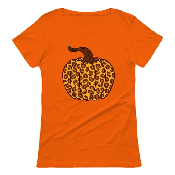 Tstars Womens Leopard Halloween Pumpkin Gifts for Her Graphic T Shirt Orange 2XL