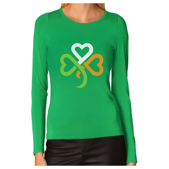 Tstars Womens Shamrock Ireland Clover Hearts for St Patricks Day Gift St Patricks Day Beautiful Shirts Gift for Her Irish Shirt Pride Proud Irish Women Long Sleeve T Shirt