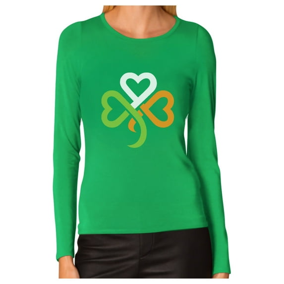 Tstars Womens Shamrock Ireland Clover Hearts for St Patricks Day Gift St Patricks Day Beautiful Shirts Gift for Her Irish Shirt Pride Proud Irish Women Long Sleeve T Shirt