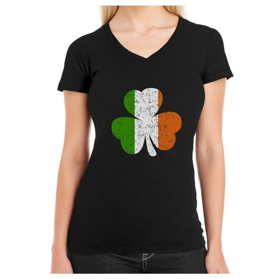 Tstars Womens St Patricks Day Gift Shirt Women Shamrock Irish Flag Clover St Patricks Day Shirts Gift for Her Irish Shirt Pride Proud Irish Fitted V Neck T Shirt