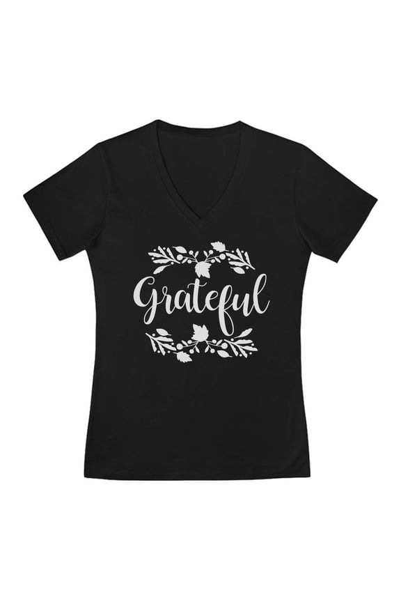 Womens Thanksgiving Shirt Holiday Grateful Shirt Fall Top Cute Thanksgiving Gift Shirts for Her Women V Neck Fitted T Shirt