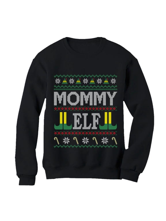 Womens Ugly Christmas Mommy Elf Mom Xmas Shirt Christmas Gift Funny Humor Holiday Shirts Xmas Party Christmas Gifts for Her Women Sweatshirt