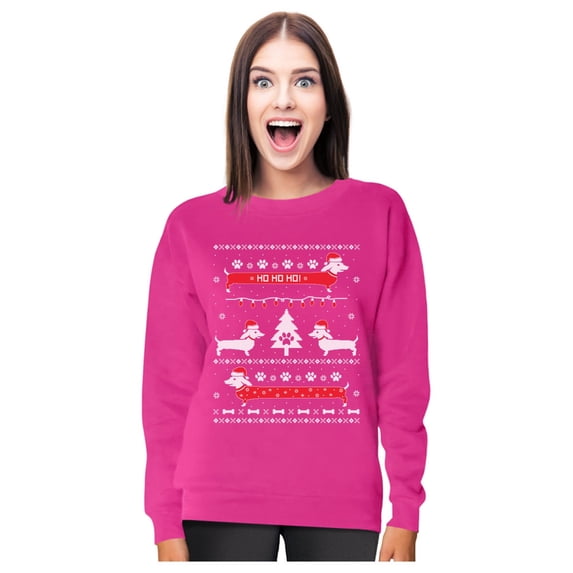 Tstars Womens Ugly Christmas Sweater Dachshund Snow Ho Ho Ho Christmas Gift Funny Humor Holiday Shirts Xmas Party Christmas Gifts for Her Women Sweatshirt Ugly Xmas Sweater