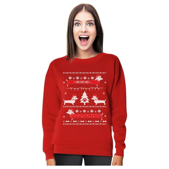 Tstars Womens Ugly Christmas Sweater Dachshund Snow Ho Ho Ho Christmas Gift Funny Humor Holiday Shirts Xmas Party Christmas Gifts for Her Women Sweatshirt Ugly Xmas Sweater