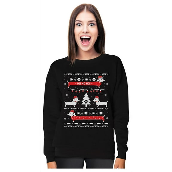Tstars Womens Ugly Christmas Sweater Dachshund Snow Ho Ho Ho Christmas Gift Funny Humor Holiday Shirts Xmas Party Christmas Gifts for Her Women Sweatshirt Ugly Xmas Sweater