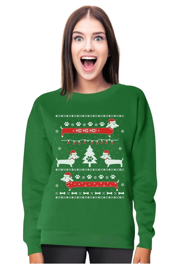 Womens Ugly Christmas Sweater Dachshund Snow Ho Ho Ho Christmas Gift Funny Humor Holiday Shirts Xmas Party Christmas Gifts for Her Women Sweatshirt Ugly Xmas Sweater