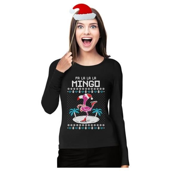Tstars Womens Ugly Christmas Sweater Fa La La Flamingo Christmas Gift Funny Humor Holiday Shirts Xmas Party Christmas Gifts for Her Women Long Sleeve T Shirt Ugly Xmas Sweater