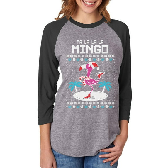 Tstars Womens Ugly Christmas Sweater Fa La La Flamingo Christmas Gift Funny Humor Holiday Shirts Xmas Party Christmas Gifts for Her 3-4 Women Sleeve Baseball Jersey Shirt Ugly Xmas Sweater