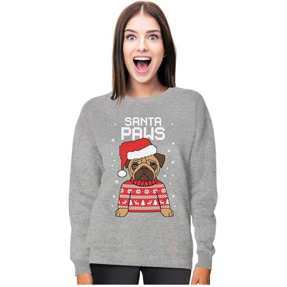 Tstars Womens Christmas Sweatshirt Gift for Dog Lover Pug Fans Santa Paws Holiday Shirt Xmas Party