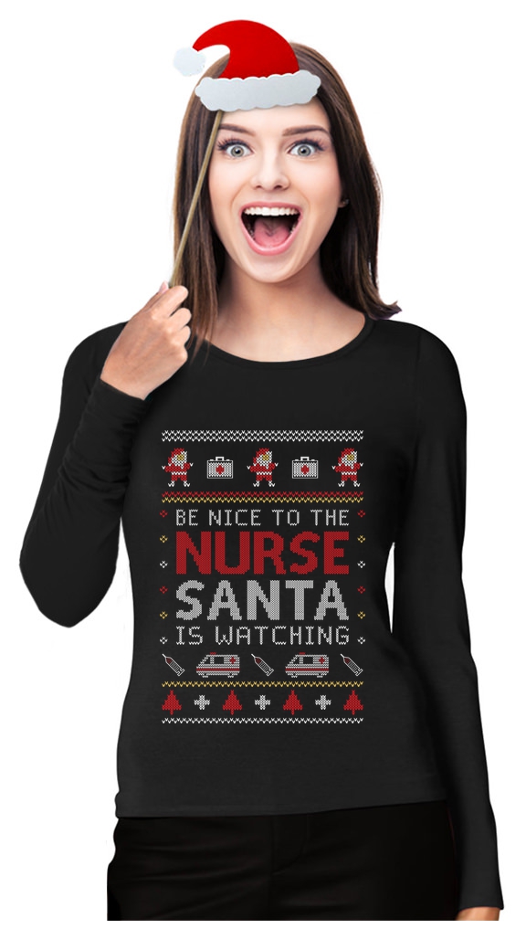 Tstars Womens Ugly Christmas Sweater Gift for Nurse Christmas Holiday Shirts Xmas Party Funny Humor Christmas Gifts for Her Nurses Xmas Gift Women Long Sleeve T Shirt Ugly Xmas Sweater - image 1 of 6