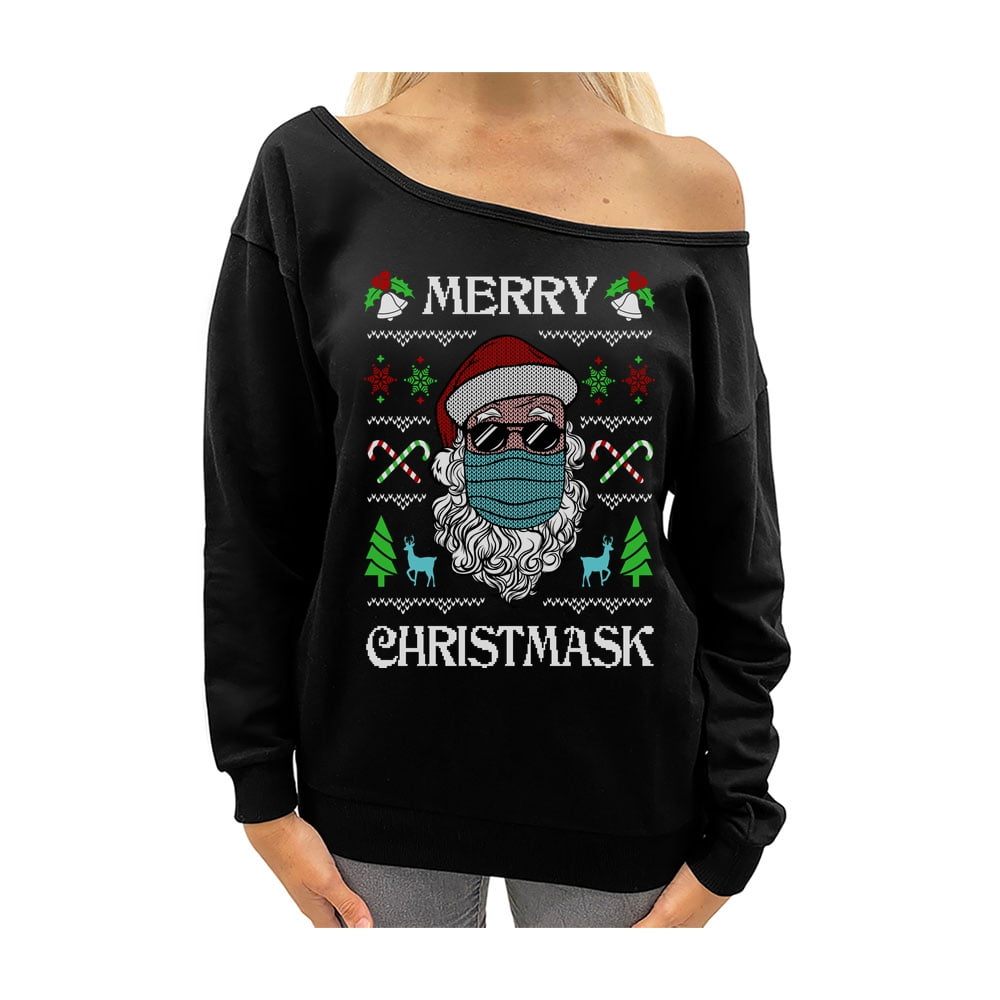 Tstars Womens Ugly Christmas Sweater Merry Christmask Quarantine