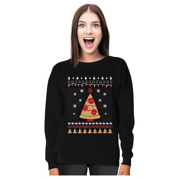 Tstars Womens Ugly Christmas Sweater Pizza Tree Christmas Gift Funny Humor Holiday Shirts Xmas Party Christmas Gifts for Her Women Sweatshirt Ugly Xmas Sweater
