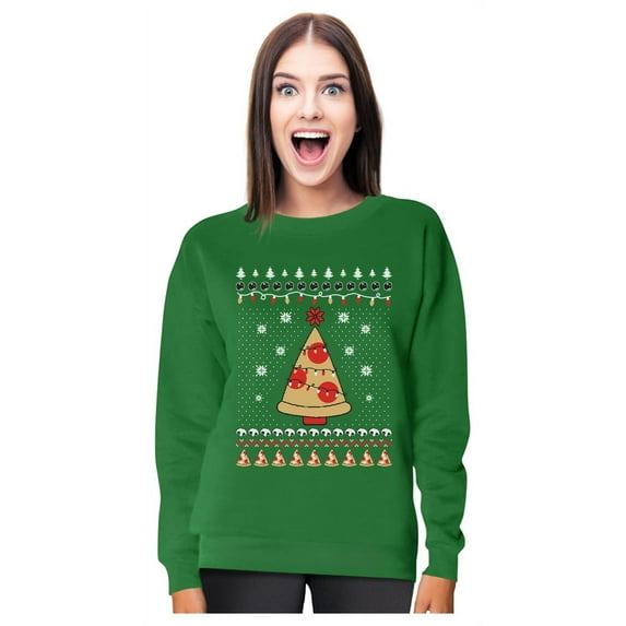 Tstars Womens Ugly Christmas Sweater Pizza Tree Christmas Gift Funny Humor Holiday Shirts Xmas Party Christmas Gifts for Her Women Sweatshirt Ugly Xmas Sweater