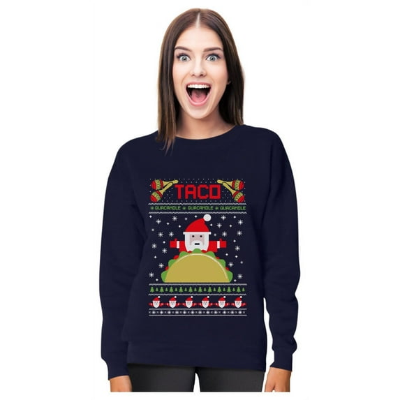 Tstars Womens Ugly Christmas Sweater Taco Santa Taco Lovers Christmas Gift Funny Humor Holiday Shirts Xmas Party Christmas Gifts for Her Women Sweatshirt Ugly Xmas Sweater