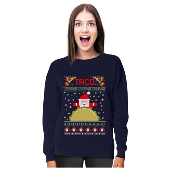 Tstars Womens Ugly Christmas Sweater Taco Santa Taco Lovers Christmas Gift Funny Humor Holiday Shirts Xmas Party Christmas Gifts for Her Women Sweatshirt Ugly Xmas Sweater