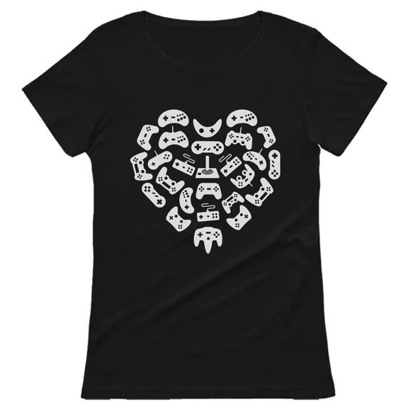 Tstars Womens Valentine's Day Love Funny Humor Gamer Shirt Controllers Heart Pro Gamer T-shirts Cute Gift Idea for Her Wife Women Plus Size T Shirt