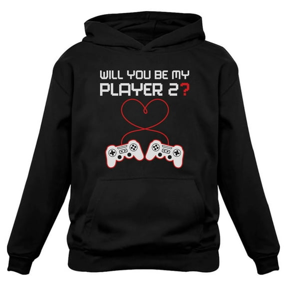 Tstars Womens Valentine's Day Love Video Gamer Hoodie Controllers Heart Be My Player 2 Cute Gift Idea for Her Wife Women Hoodie