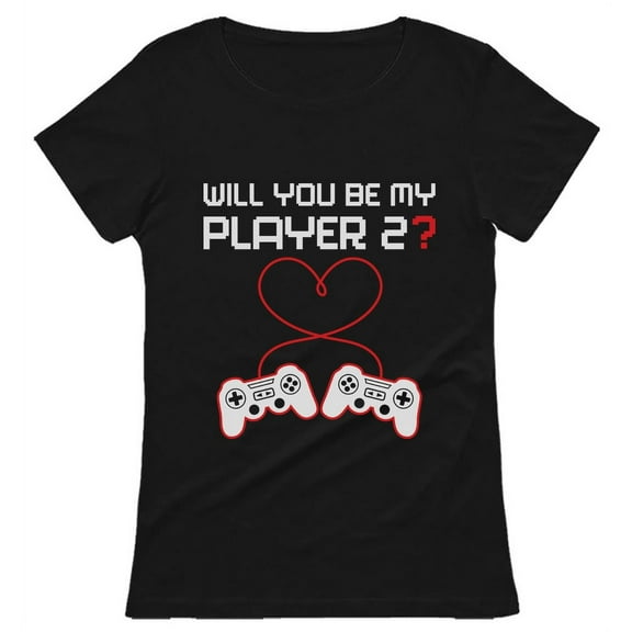 Tstars Womens Valentine's Day Love Video Gamer Shirt Controllers Heart Be My Player 2 Cute Gift Idea for Her Wife Women T Shirt