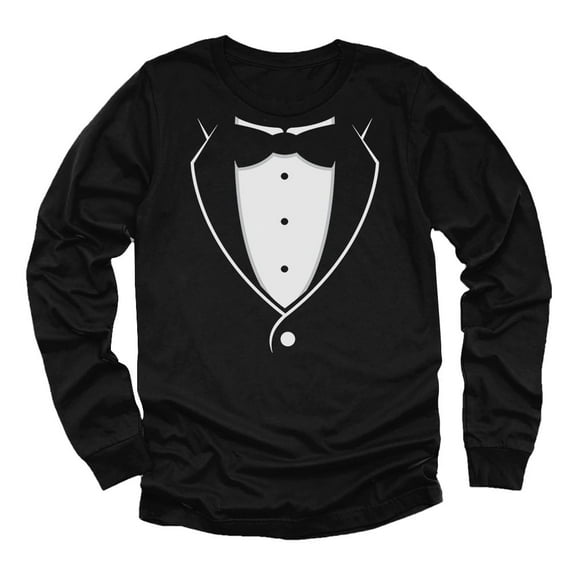 Tstars Youth Tuxedo Long Sleeve Shirt - Kids Printed Suit with Bow Tie Graphic Tee for Weddings, Parties & Halloween X-Large Black