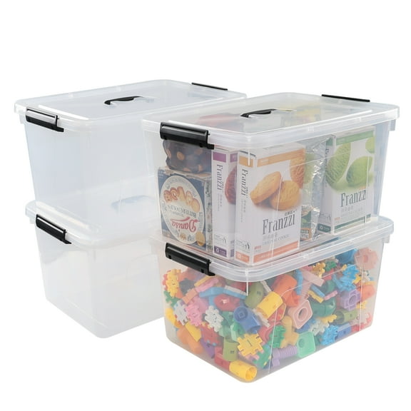 Tstorage 20-Quart Plastic Bins with Lid, Clear Plastic Boxes with Handles, 4-Pack