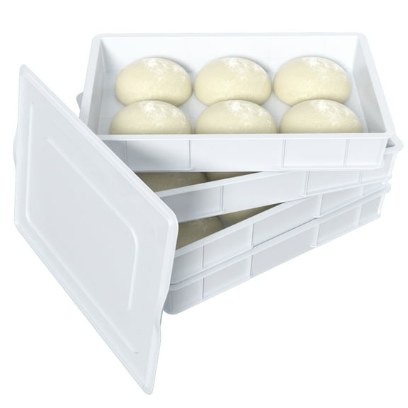 Tstorage 4 Packs Plastic Stackable Pizza Dough Proofing Box, Pizza Dough Tray with Lid, White