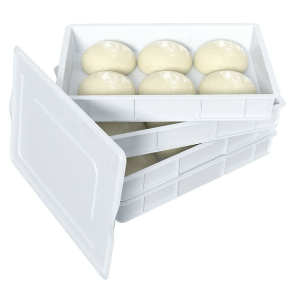 Tstorage 4 Packs Plastic Stackable Pizza Dough Proofing Box, Pizza Dough Tray with Lid, White