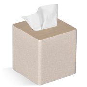 Tsudoku Tissue Box Cover Square PU Leather Tissue Box Holder for Dresser Bathroom Decor Beige